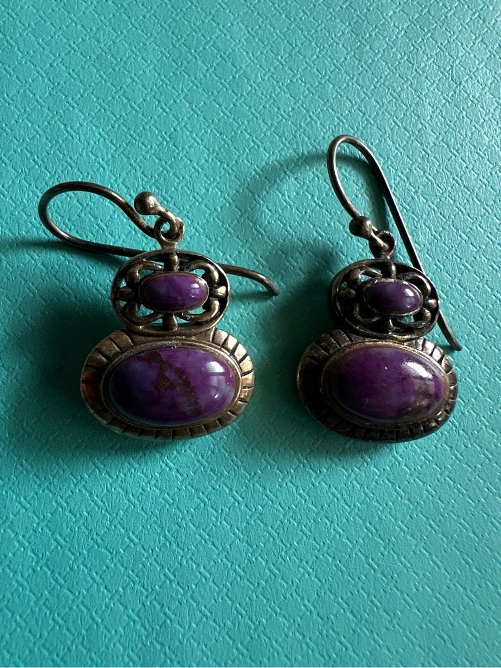 Vintage Thai Sterling Filigree Composite Turquoise Earrings